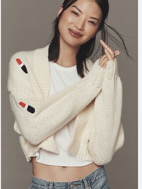 ANTHROPOLOGIE 3D Lipstick Embellished Cardigan Sweater OS